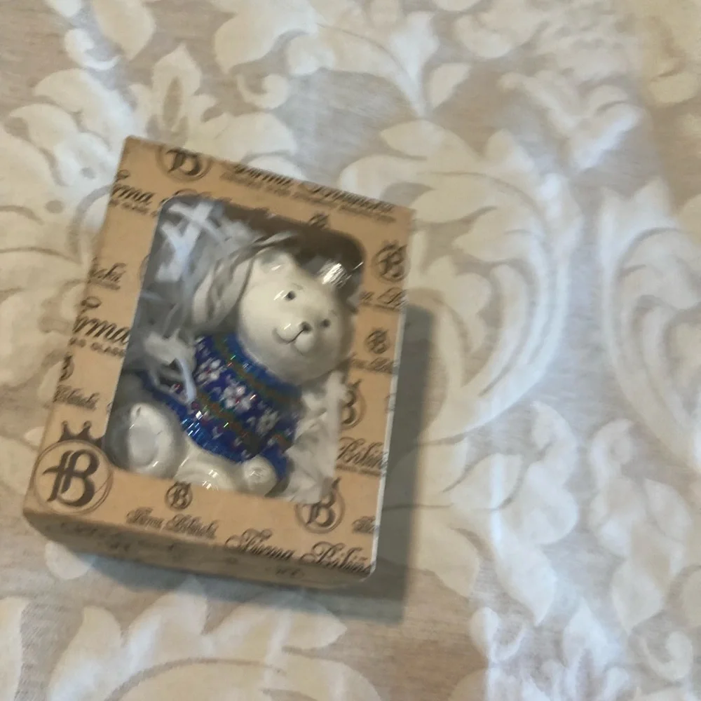 Firma Bilinski Collectable Blue and White Bear Ornament Polish Manufacturer